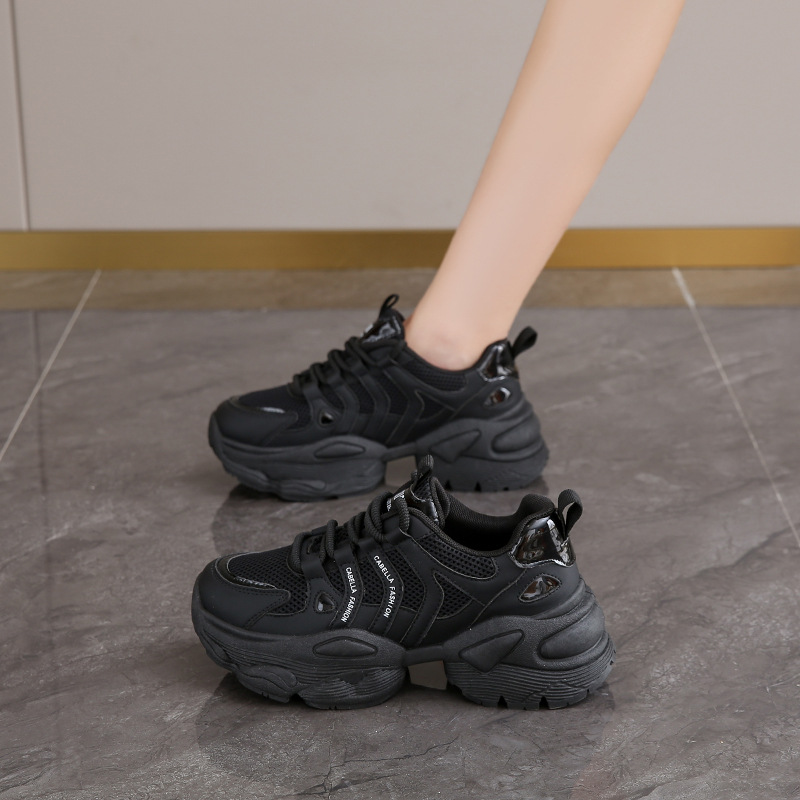Women Sports Shoes Fashion Thick Sole Mesh Breathable Simple Style Versatile Triple Black Beige Khaki Free shipping