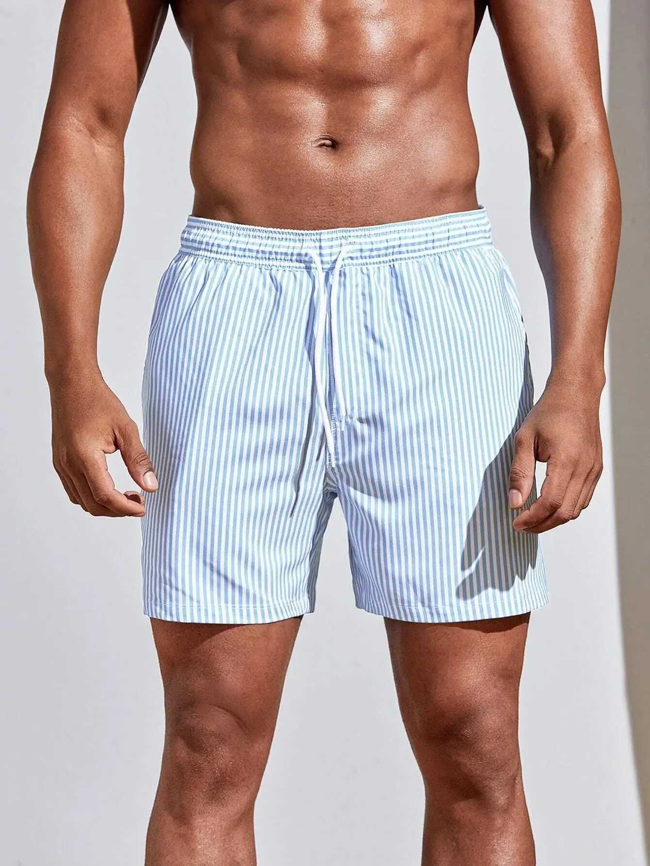 New 3D line spliced mens sports shorts suitable for summer casual soft personalized and breathable holiday polyester beach surfing W250215