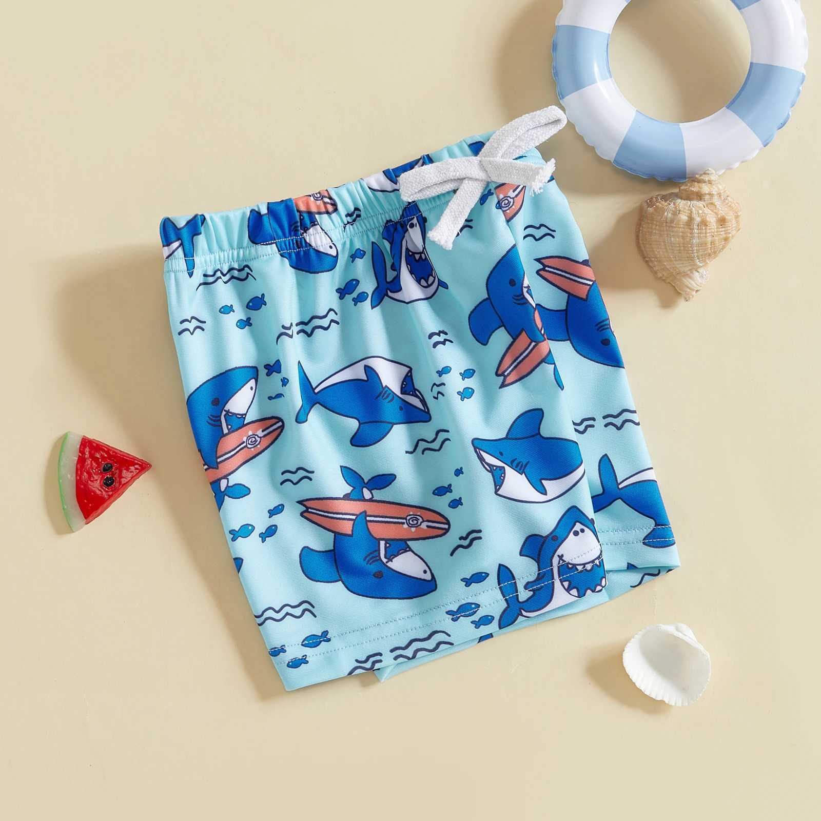 Yiiciovy Summer Kids Boys Swim Trunks Summer Cute Shark Print Elastic Beach Board Shorts Children Swimwear Bathing SuitXJ250214
