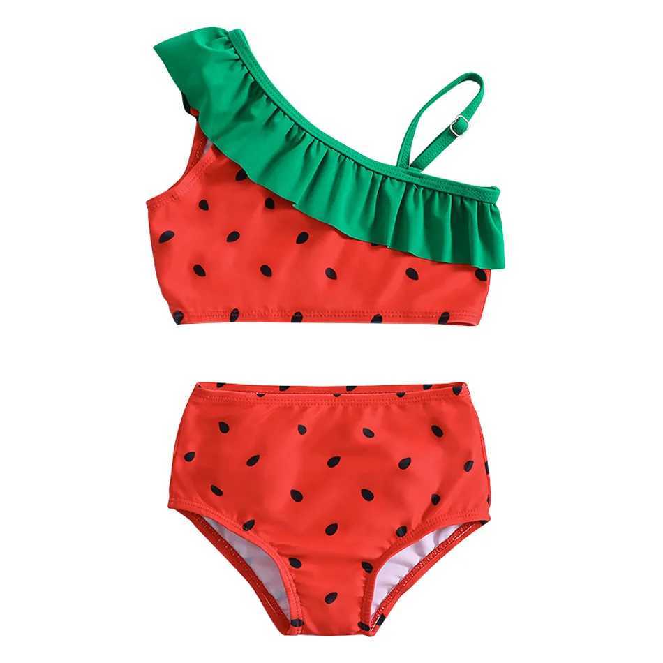 1-6Y New Fashion Kid Watermelon Design Bikini Set Lovely Two Pieces Child Swimwear Cute Girl Flouncing Swimsuit Summer BeachwearXJ250214