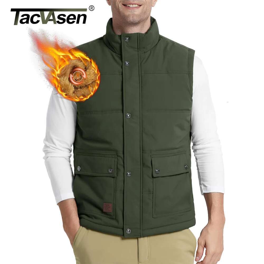 TACVASEN Outdoor Fleece Vest Jacket Mens Thermal Warm Sleeveless Jackets Fall Spring Full Zip Cargo Vests Coat Male Waistcoats