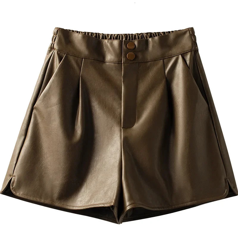Womens HighWaisted Slimming ALine Coffee Colorful Leather Shorts Casual Outerwear For Autumn Winter 2024 Arrival 250213