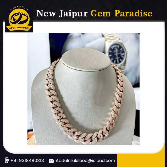 22mm Miami Cuban Link Chain Vvs Moissanite Diamond Stubbed 925 Sterling Silver Rose Gold Plated 18-24