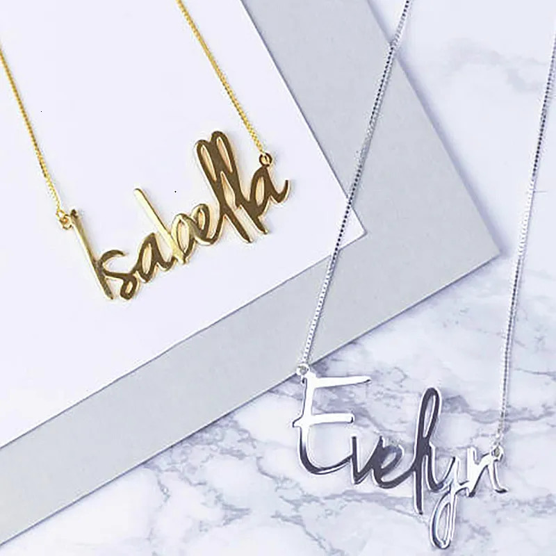 Custom Name Charms Necklace Gold Color Stainless Steel Box Chain Necklaces for Women Men Personalized Handmade Pendants Jewelry 250210