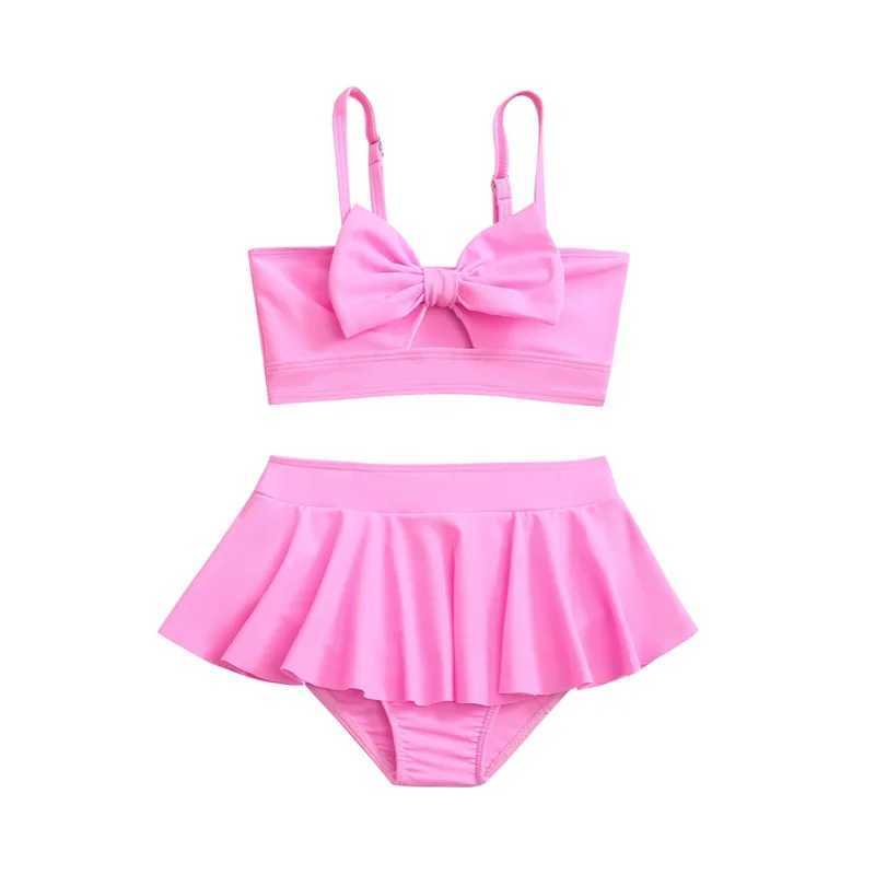 Girls Bow Bandeau Bikini Two Pieces Swimsuit Kids Ruffle Skirt Childrens Swimwear 5-14 Years Teenager Bathing Suit Beach WearXJ250214