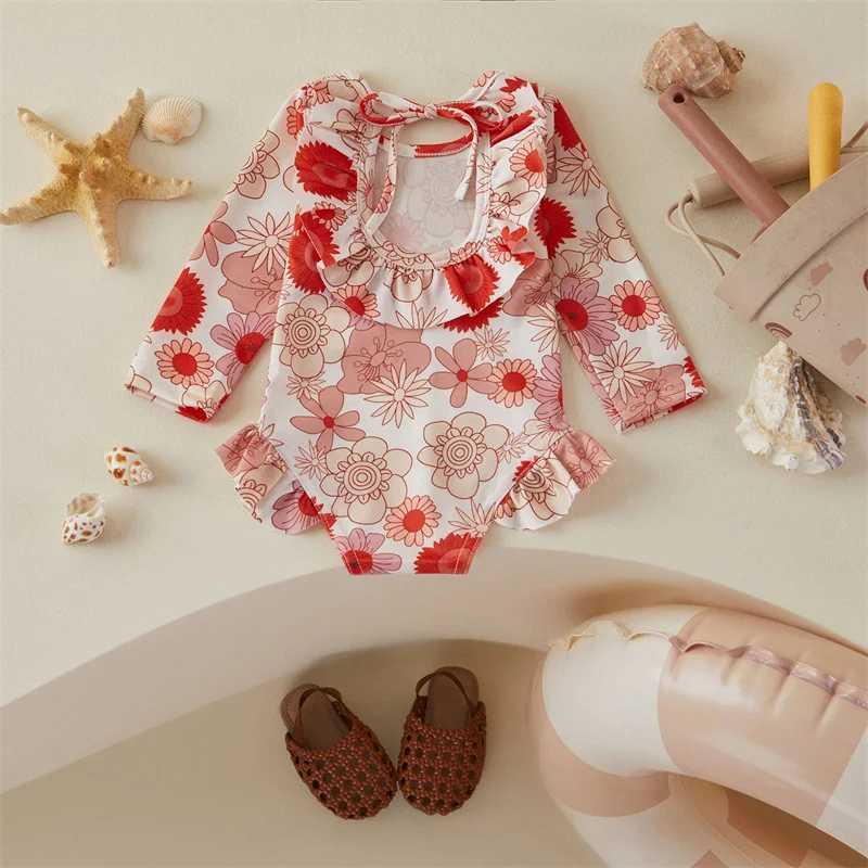 Tregren Toddler Baby Girls Spring Summer Romper Swimwear Long Sleeve O Neck Floral Swimsuit Beach Pool Hot Spring Bathing SuitsXJ250214