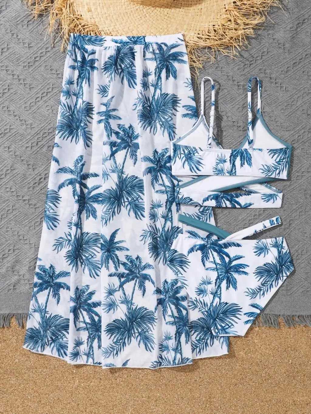 3 Pieces Tropical Print Bikini 2023 Girls Swimsuit with Skirt Kids Swimwear Female Bathers Bathing Swimming Swim Suit BeachwearXJ250214