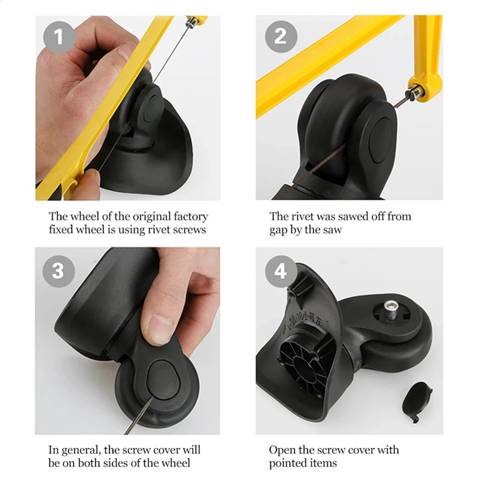 2Pcs/Set Luggage Suitcase Wheels Bearings Repair Kits Flexible Wear Resistant Universal Wheel Rubber Mute Screw Tool Black 250214