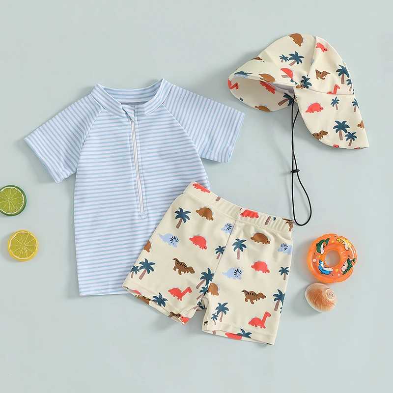 Toddler Boys Rash Guard Set 3 Piece Swimsuit Suit Short Sleeve Tops Turtle Print Swim Trunks Swim Cap Bathing SuitXJ250214