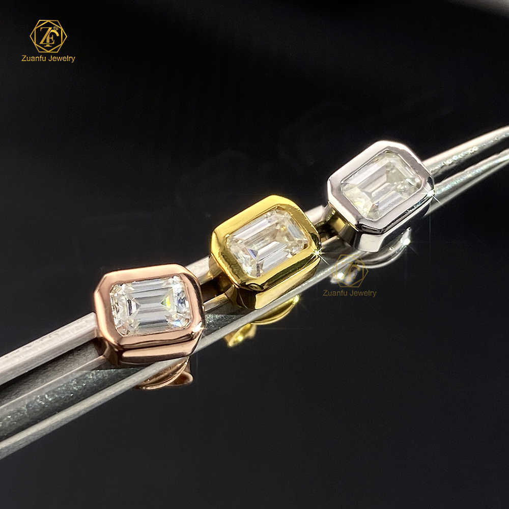 Factory Direct Sale Cheap Price 925 Sterling Silver Rose Gold Plated 3x4MM Emerald Cut Moissanite Stud Earrings Jewelry