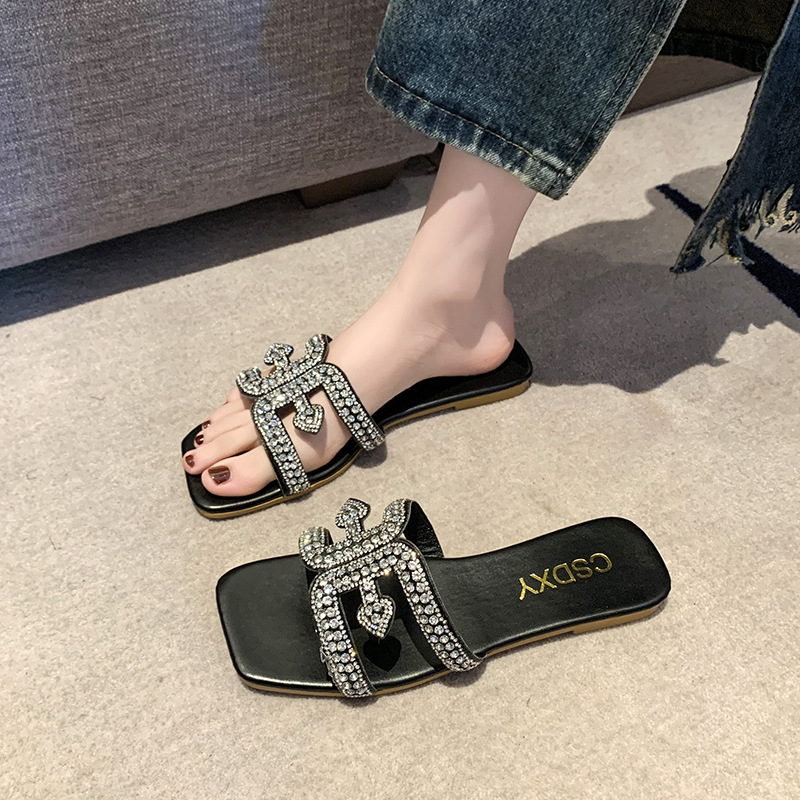NEW hot Women Slippers Plus Size Fashion Flat Bottom Versatile Dia Design Triple Black Beige Khaki Free shipping