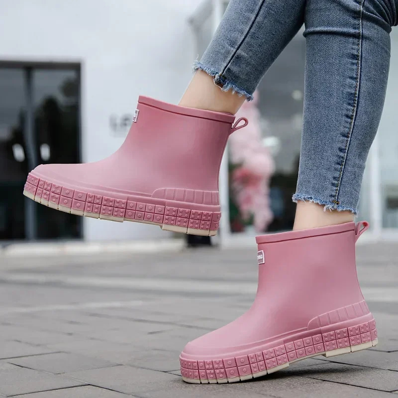Womens Rain Shoes Waterproof Rubber Boots Ladies Casual Non-slip Flats Rain Boot Female Insulated Garden Galoshes 250213