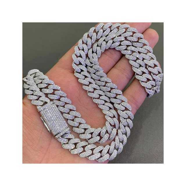 Arrival 14mm Miami Cuban Link Chain Vvs Moissanite Diamond Stubbed 925 Sterling Silver White Gold Plated