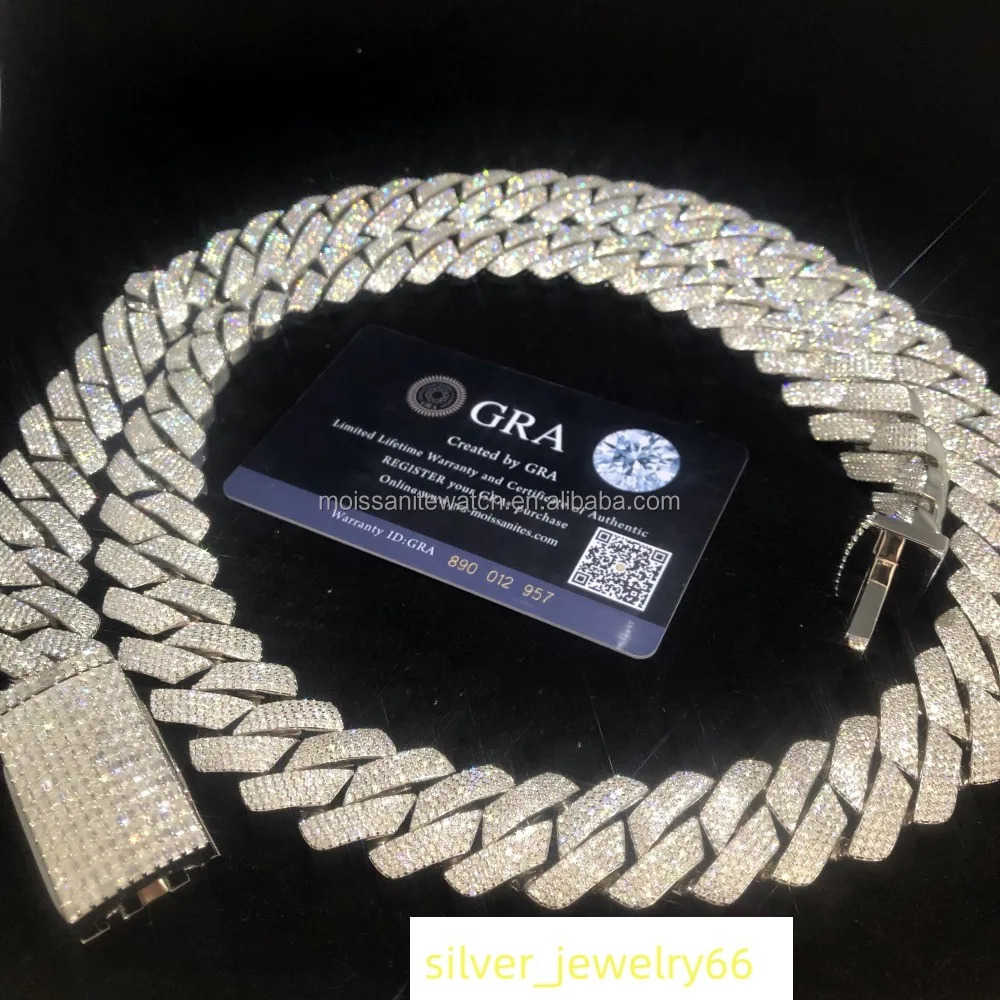 Big chain 4 row 20mm 700 grams vvs diamond miami cuban link chian S925 moissanite baguette hip hop heavy cuban link necklace
