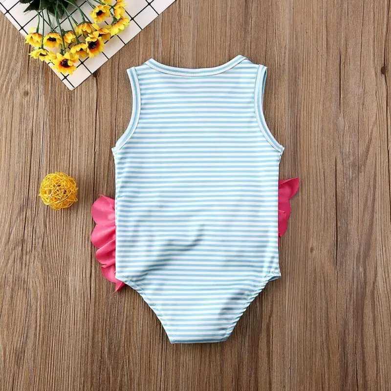 1-4 Years Kid Baby Girls Swimsuits Flamingo Striped Swimwear For Girls Summer One Piece Swimsuit Girls Beach Bathing SuitXJ250214