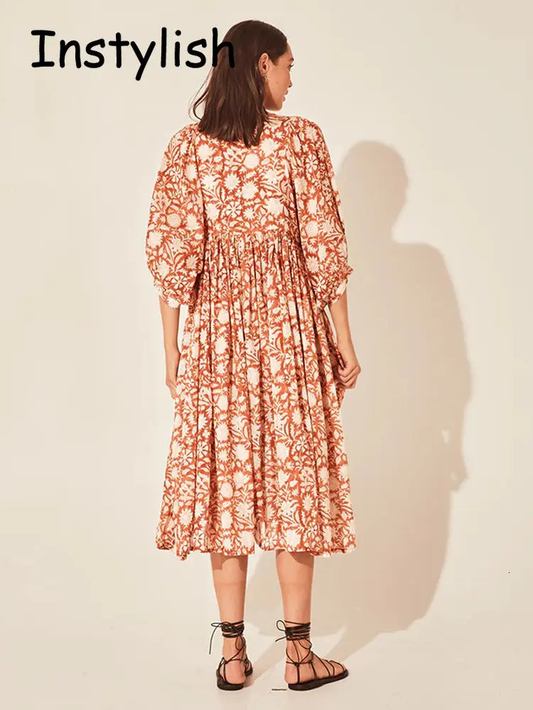 Womens Spring/Summer Printed Maxi Dress Elegant Bohemian Harajuku Loose Sundress Casual Beach Party Dress y2k Vestdos 250213