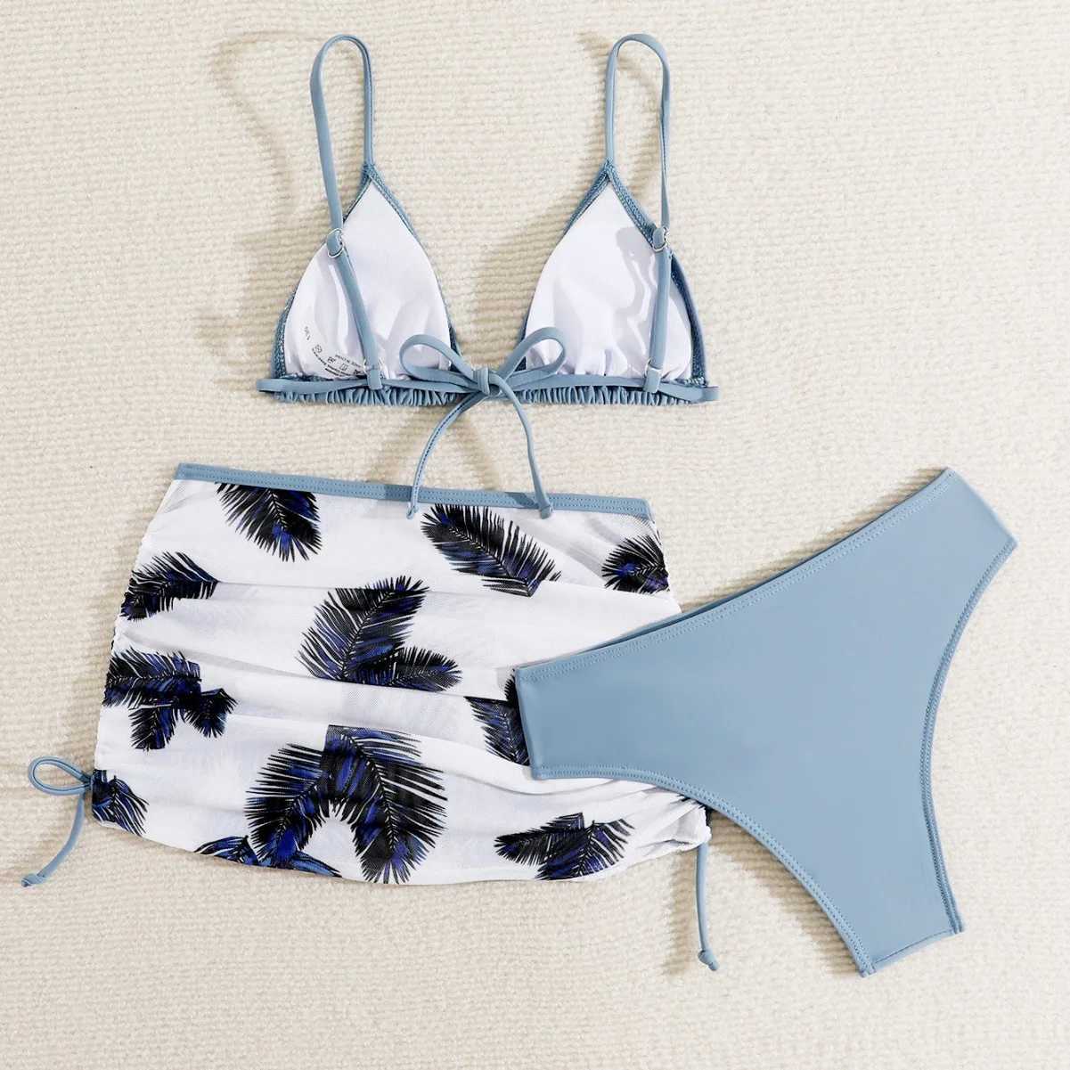 Girls 3pack Print High Waist Bikini Sets Kids Swimsuit skirts 7-12 Years Childrens Swimwear 2024 Teens Beach Wear Bathing SuitXJ250214