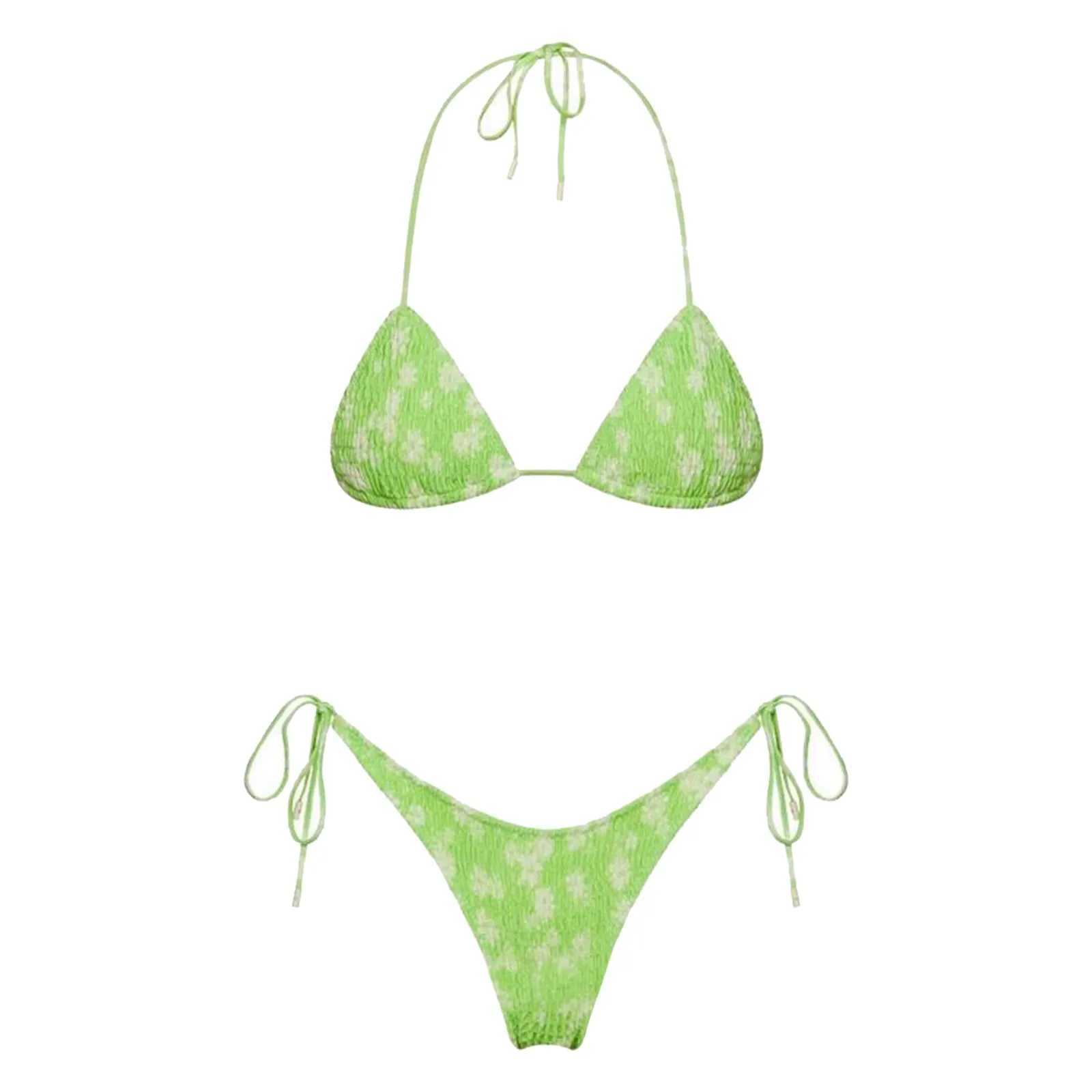 Sexy Thr Points Bikini Swimwear Women Two Piece Monokini Bathing Suits Ruffle Lace Up Swimsuit Hawaiian Bathing Suits Women X250214