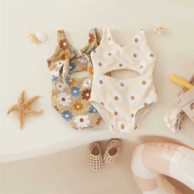 Tregren Baby Girl Swimwear Summer Floral Print Knot Cutout Sleeveless Swimsuit Toddler Bathing Suits Beachwear Infant MonokiniXJ250214