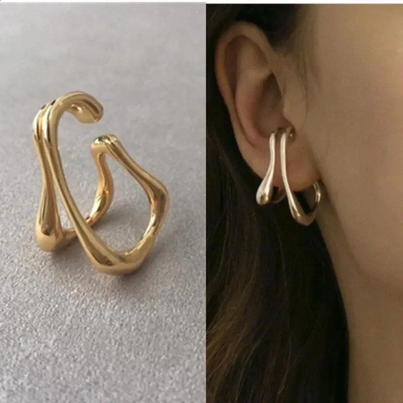 Vintage Double Layer Ear Cuff Clip for Women No Pierced Geometric Lines Earrings Wrap Earcuff Clips Trendy Party Jewelry 250213