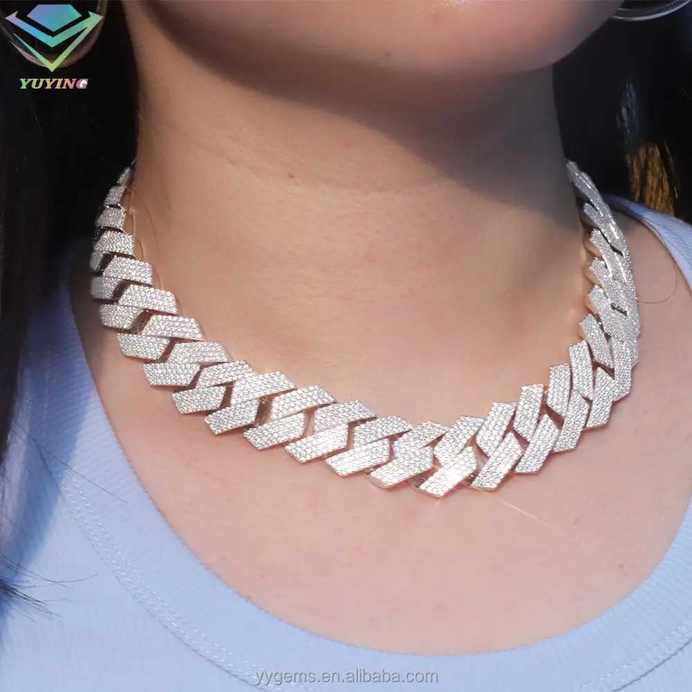 Fine jewelry 20mm wide necklace bracelet VVS diamond hip hop Cuban Link Chain GRA D Moissanite 925 sterling silver gold plate