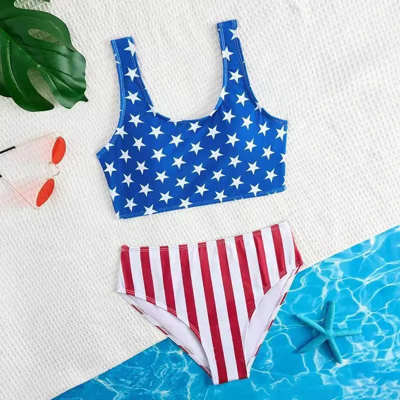 2025 Floral Girls Swimsuit High Waist Bikini Kids Swimwear Female Childrens Bathers Bathing Swimming Swim Suit Summer BeachwearXJ250214