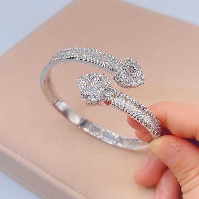 10k real gold sterling silver vvs iced out hip hop men moissanite baguette cut diamond cuff bangle bracelet