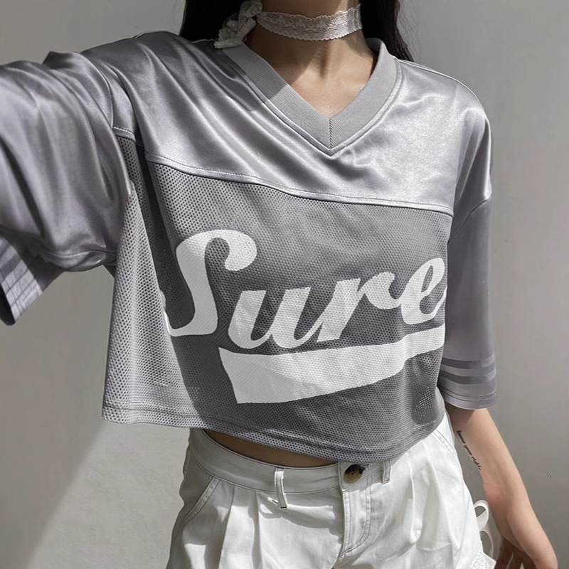 Designer Fashion Trend 2025 Best-selling Letter Printed Pullover With Mesh Patchwork Five Quarter Sleeve T-shirt V-neck Women's Sports Top