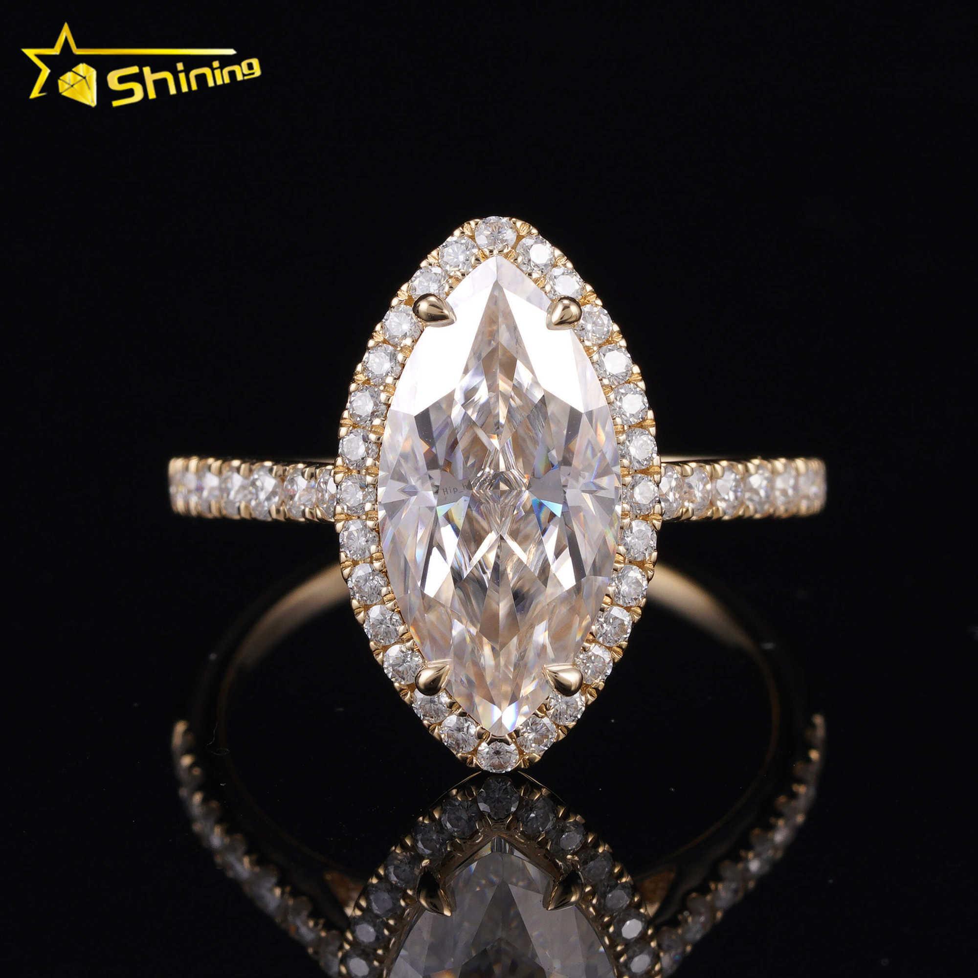GRA Certificated 14K Gold 3CT Halo Marquise VVS Moissanite Dia Ring Custom Women Fine Engagement Wedding Rings
