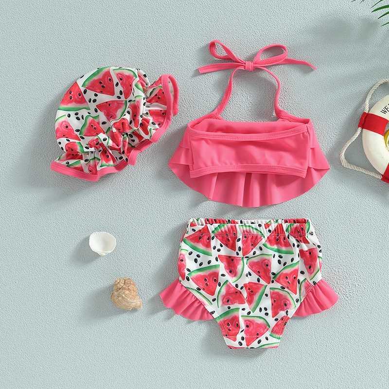 Yiiciovy Sweet Baby Kids Girls Bikini Set Swimsuit Sleeveless Hanging Neck Vest Beach Pool Shorts Swimwear with Hat Bathing SuitXJ250214
