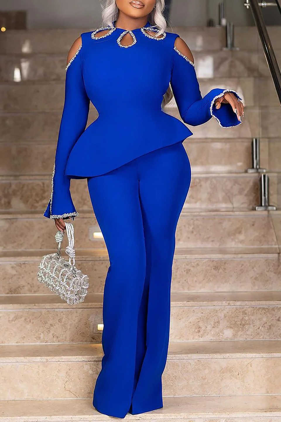 Customized Designer Women Pants Suits Crystal Ladies Prom Birthday Party Formal Wear Outfit Jacket 2 Pieces