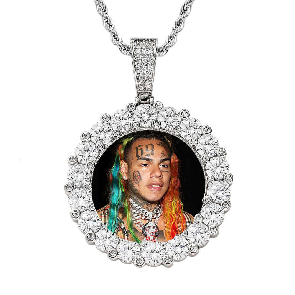 Frame Pendant DIY Private Couple Photo Commemorative Round moissanite Solid Hip Hop Necklace