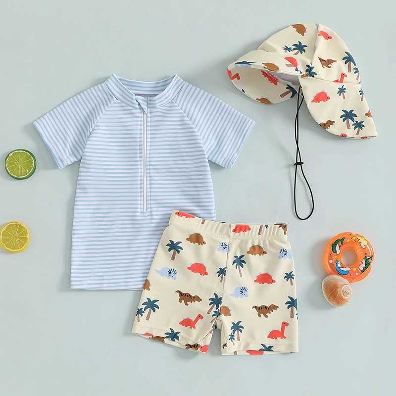 Toddler Boys Rash Guard Set 3 Piece Swimsuit Suit Short Sleeve Tops Turtle Print Swim Trunks Swim Cap Bathing SuitXJ250214