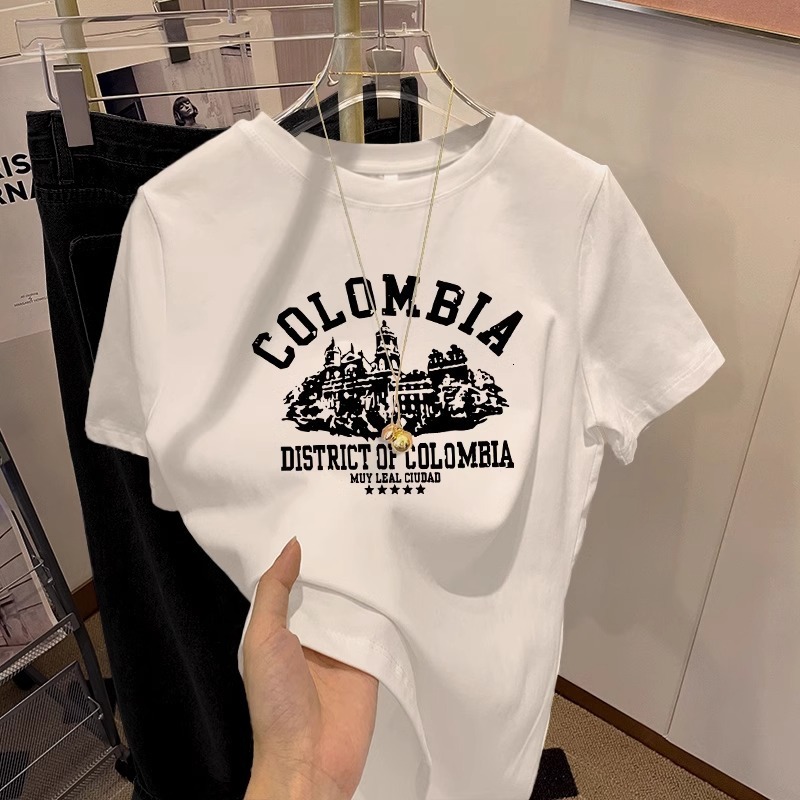 Designer Cotton Loose Plus Size White Women T-shirt 2025 New Semi Spring Banxia Ins Round Neck Shoulder Short Sleeved Top