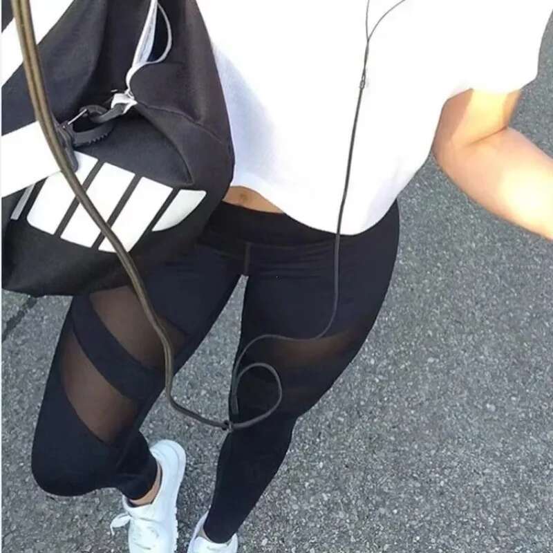 Mesh Patchwork Sport Leggings High Waist Tights Solid Sports Wear For Women Gym Push Up Yoga Pants Plus Size S-Xl