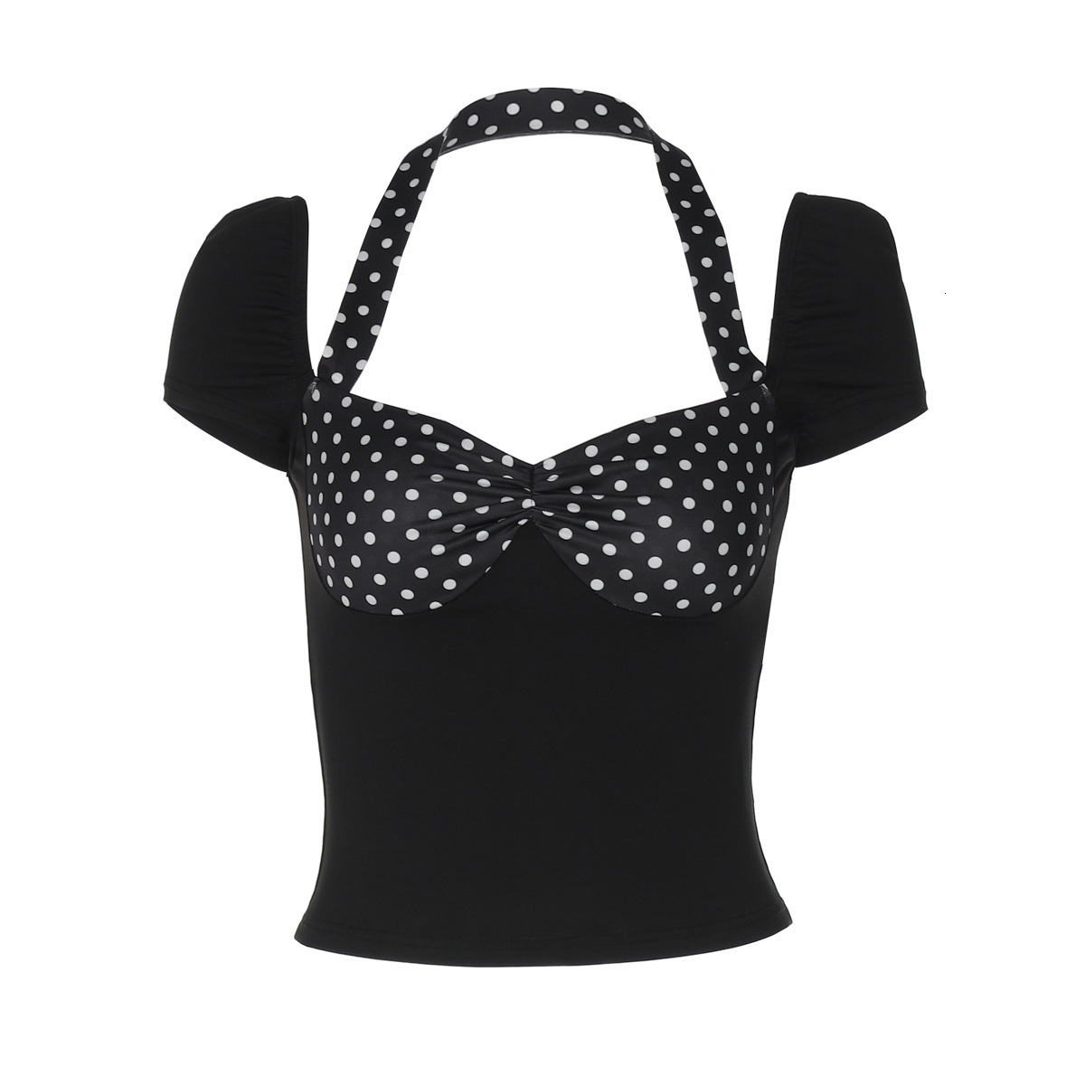 Designer Fashion Trend Street Photography Women's Clothing 2025 Spring/summer New Product Hanging Collar Backless Polka Dot Short Sleeved Versati