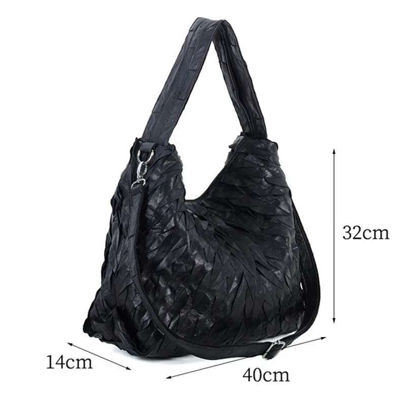 2025 New Leather Sheepskin Handmade Tote Leaves Patchwork Soft Women's Shoulder Crossbody Bag
