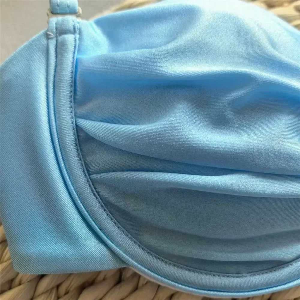 Light Blue Micro Bikini Thong Pushup Sexy Swimsuit Cover Ups Women Sun Metal Buckle Swimwear Bathing Suit Bikinis Sets 2025 NewW250214