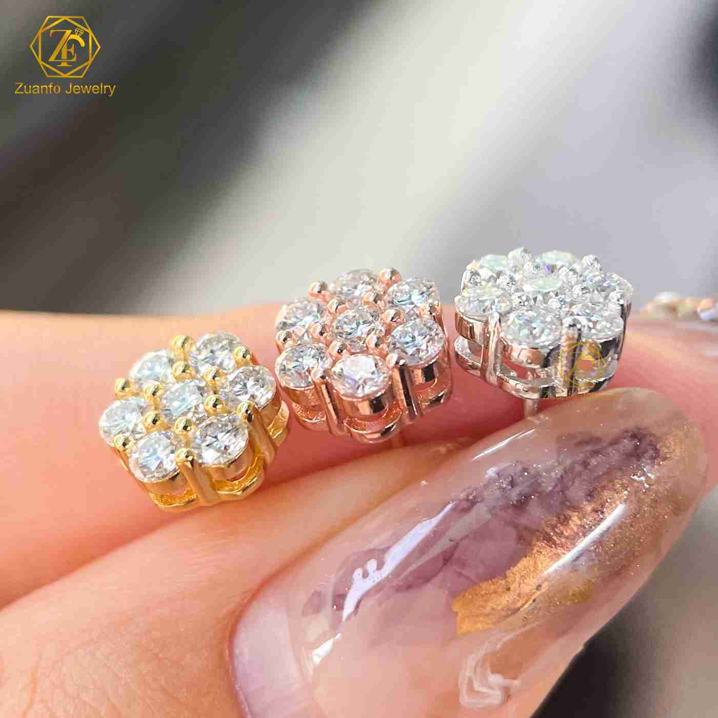 Best Selling 100% 925 Silver Moissanite Cluster Earrings D Color VVS1 Round Cut Diamond Flower Hypoallergenic Stud Earrings