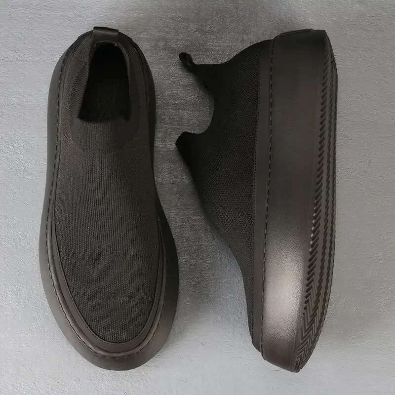Fly Woven Men Slip On Sports For Man Thick-Soled Mesh Sneakers Breathable Trendy Loafers Men's Vulcanized Shoes
