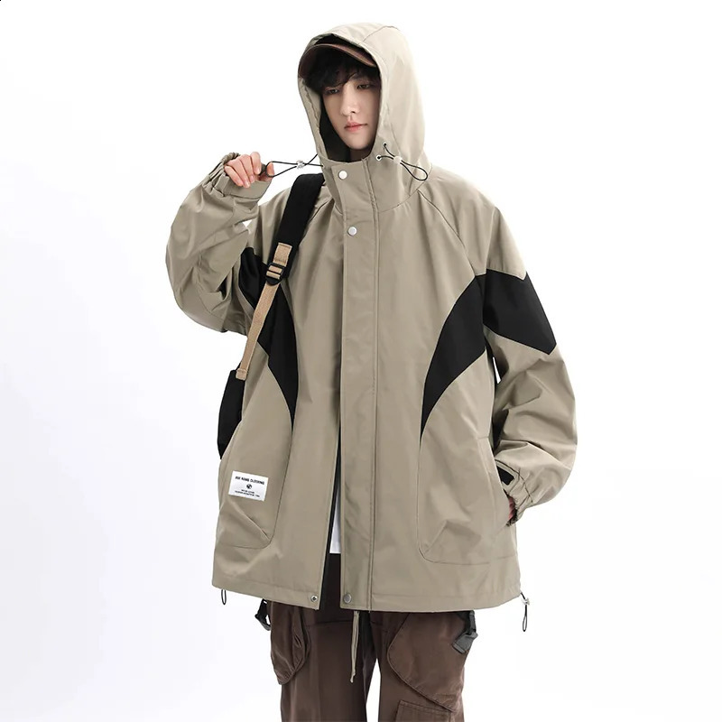 Trendy Mens Jacket Korean Style Hooded Patchwork Men Windproof Waterproof Coats Hiking Outdoor Jackets M8XL 250210