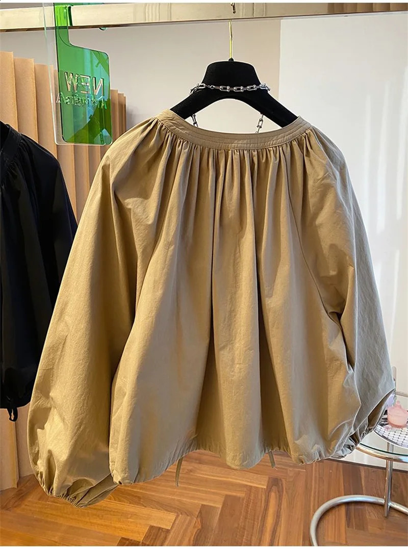 Spring Womens Jackets Fashion n Round Neck Long Sleeved Short Casual Pure Cotton Windbreaker Female Tops 250213