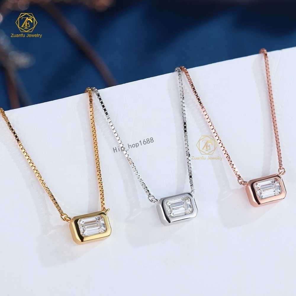 Emerald Moissanite Diamond Choker Necklace 925 Silver Plated Real Gold Necklace Jewelry for Women Girls