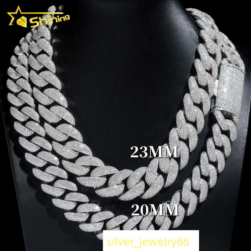 Selling 925 Solid Silver 20mm 23mm Heavy Cuban Chain Custom Hip Hop Iced Out Jewelry Vvs1 Moissanite Cuban Link Chain