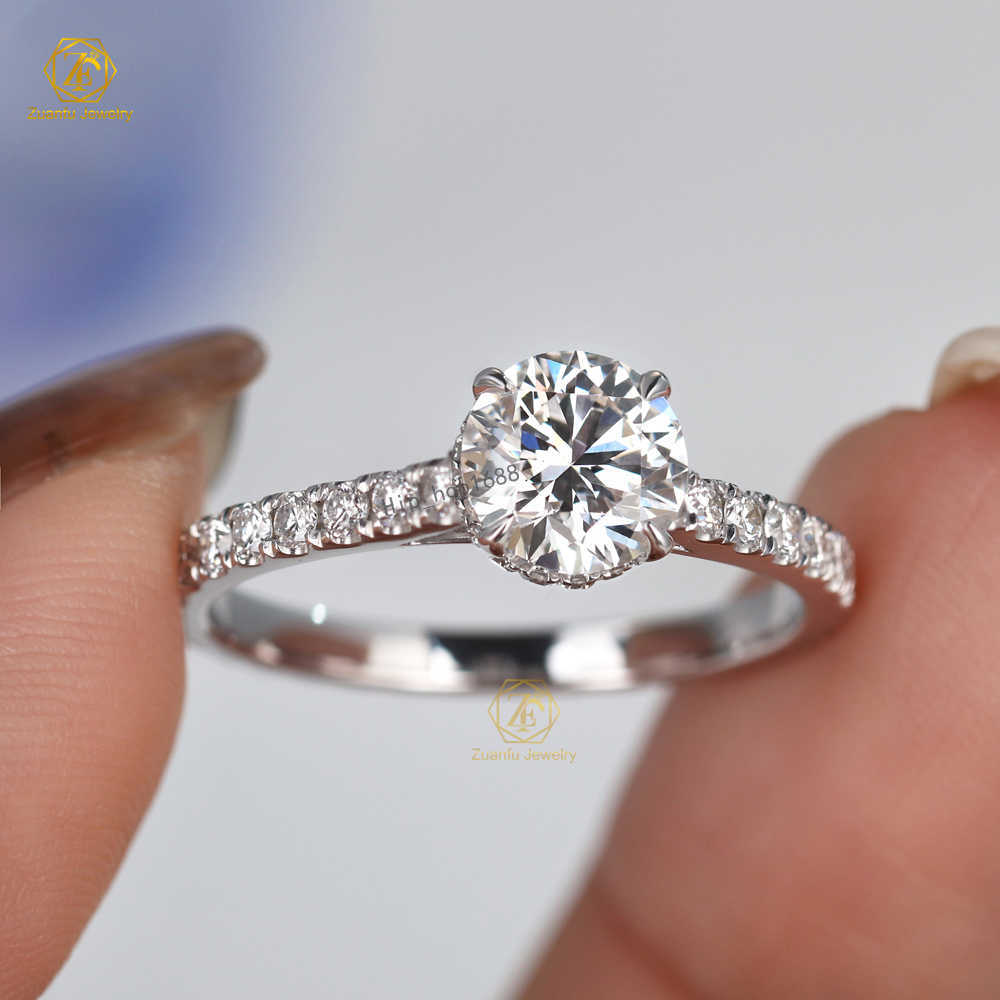 Fine Jewelry Custom1CT 2CT 3CT D Color VS1Real Diamond 14K 18K Solid Gold Hidden Halo Lab Grown Diamonds Anniversary Ring