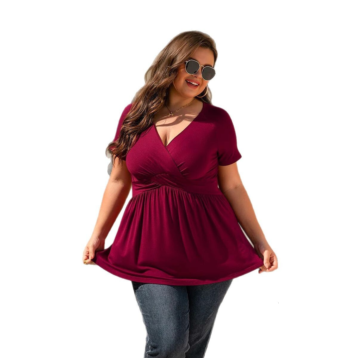 Designer Free Shipping Casual Fashion Versatile Trendy Top Spring/summer New Style Large T-shirt V-neck Top Women's Wear