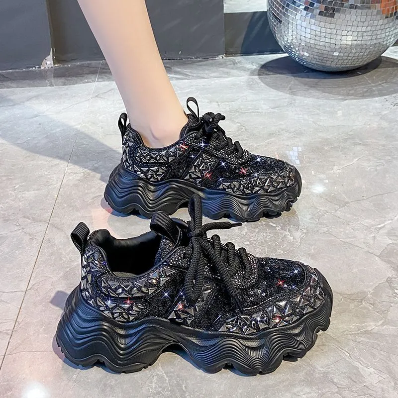 Water Dia Women's 2024 Winter New Designer Fashion Lace Sponge Cake Thick Bottom Height Increasing Casual Sports Shoes