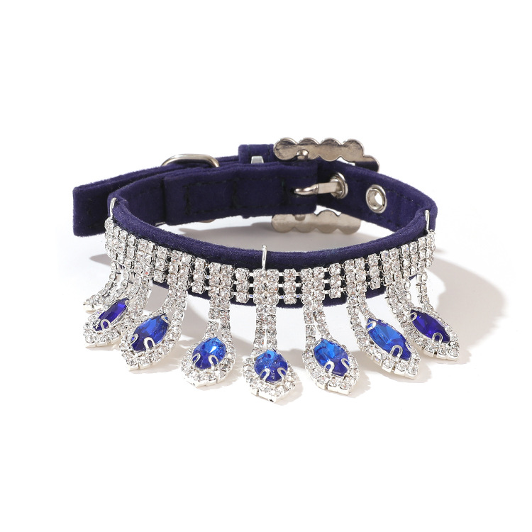 Luxury Dog Collar with Bling Colored Crystal Pendant, Suede Leather Girl Cat Dog Collar, Cat Neck Decoration, Adjustable Pet Collars for Small Medium 