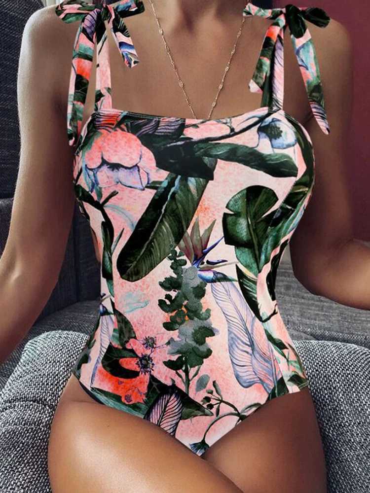 2022 Printed Swimsuit One Piece Sexy Swimwear Women Solid Bathing Suit Female Padded Swimming Summer Beachwear Black RedW250214