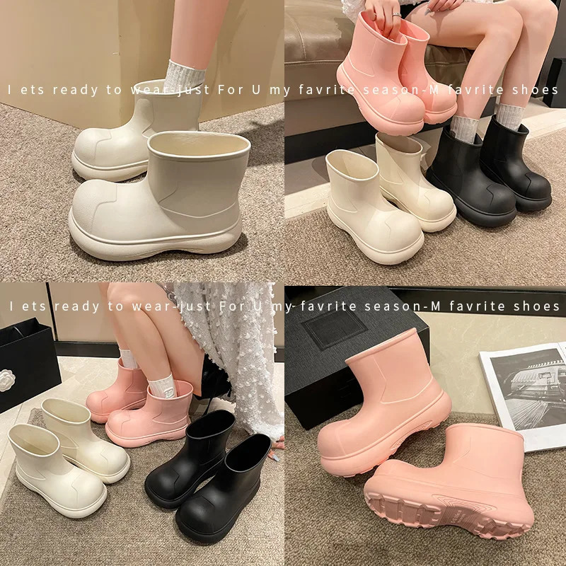 Fashionable Rain Boots for Women Mid-Calf Cute Outdoor Thick-Soled EVA Water-Proof Rain Shoes Simple and Versatile 250213
